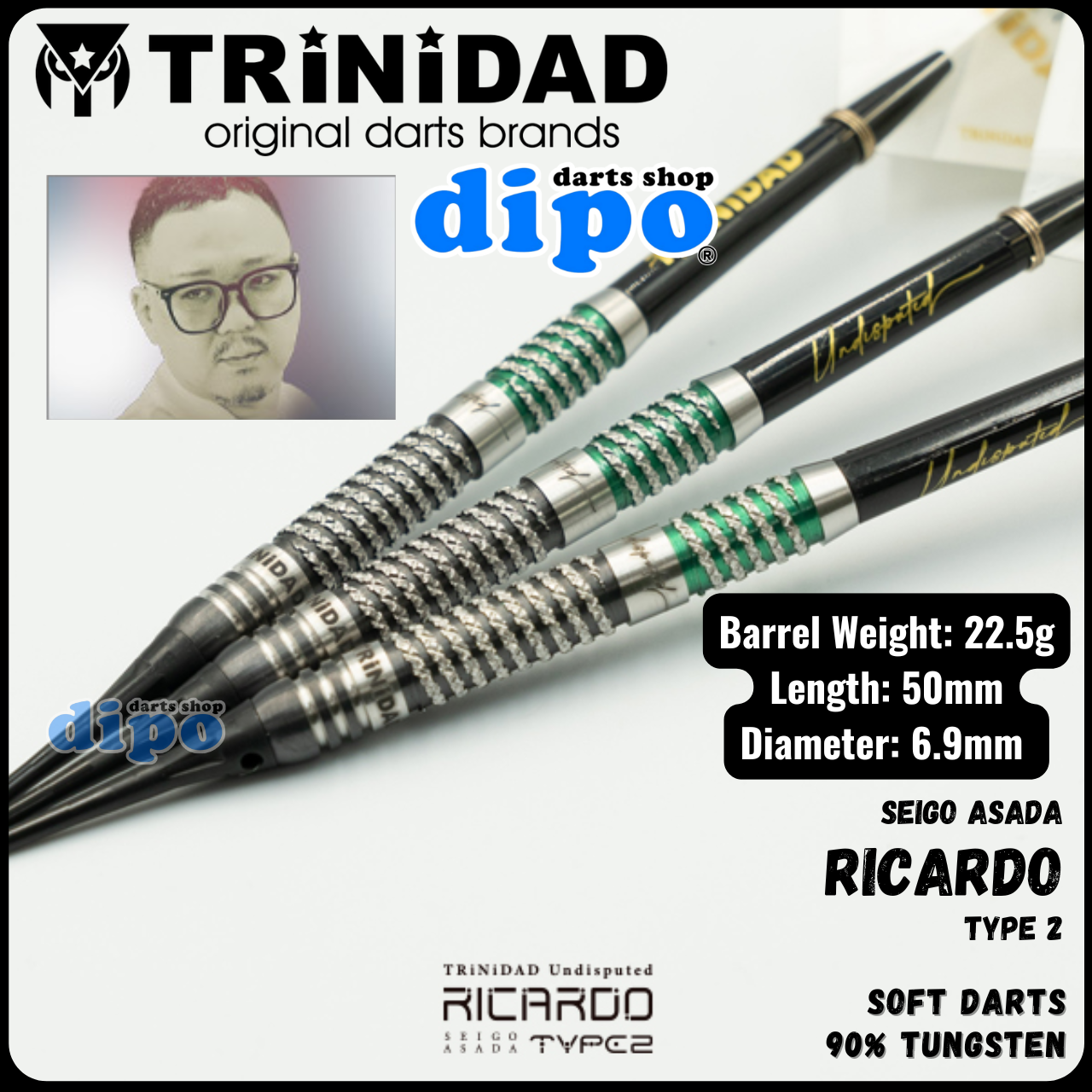 TRINIDAD RICARDO SEIGO TYPE 2 ダーツセット Trinidad Undisputed Ricardo Type 2 Steel Tip Darts - 23gm