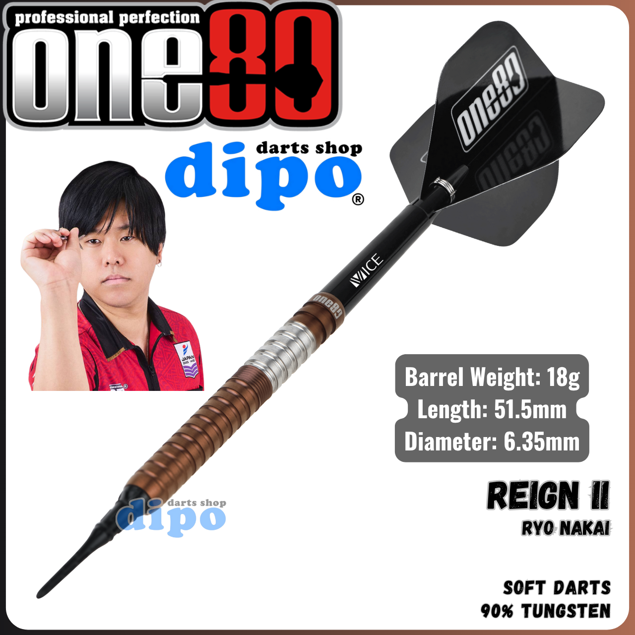 TEAM ONE80 Ryo Nakai REIGN ダーツ 21g ONE80】REIGN レイン 2BA21g 中井涼選手 ダーツ バレル