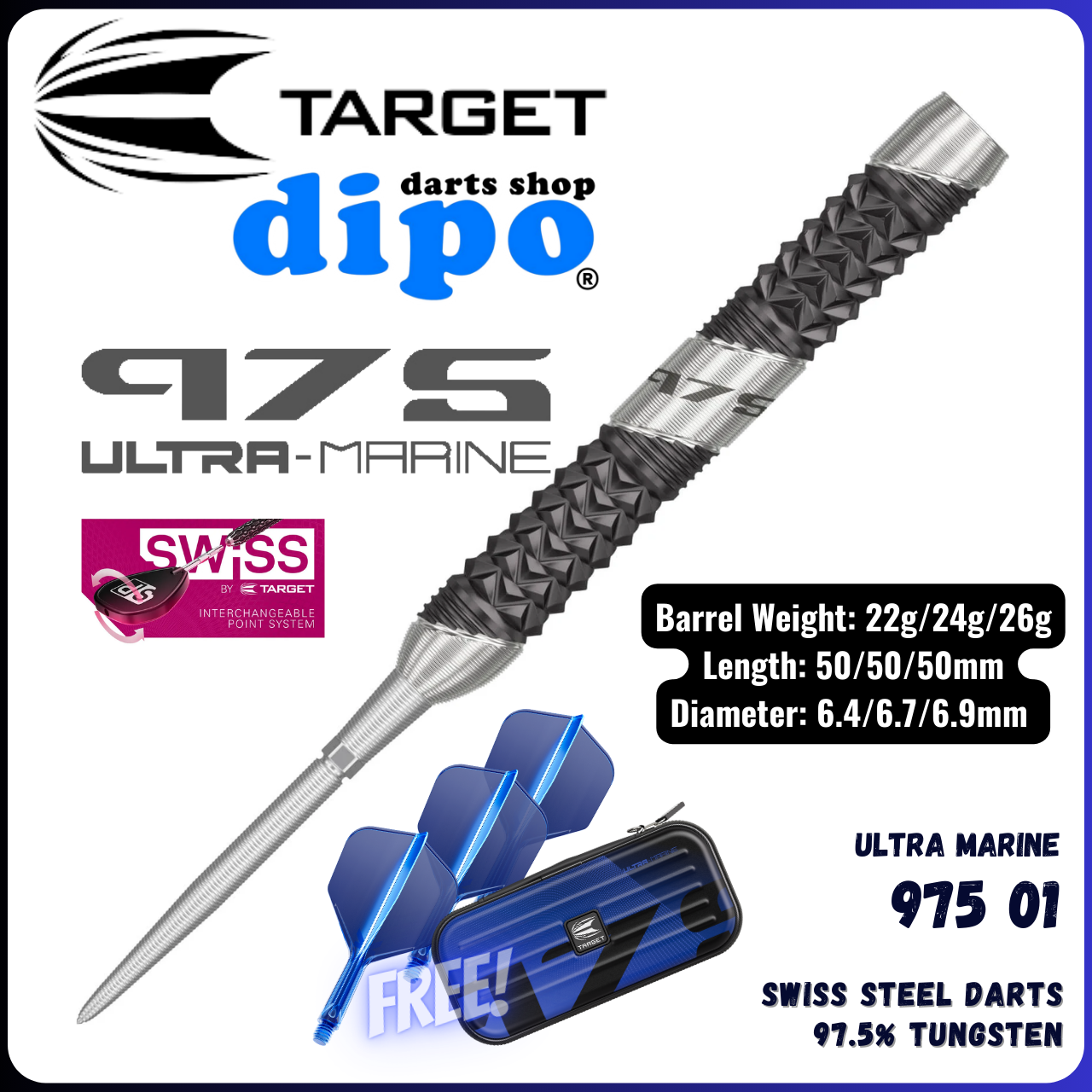 Target Darts 975 Ultra Marine 02 23G 97.5% Tungsteno Punta De Acero Punta Suiza Juego De Dardos Con K Flex Target Darts 975 Ultra Marine 02 23G 97.5% Tungsteno Punta De Acero Punta Suiza Juego De Dardos Con K Flex