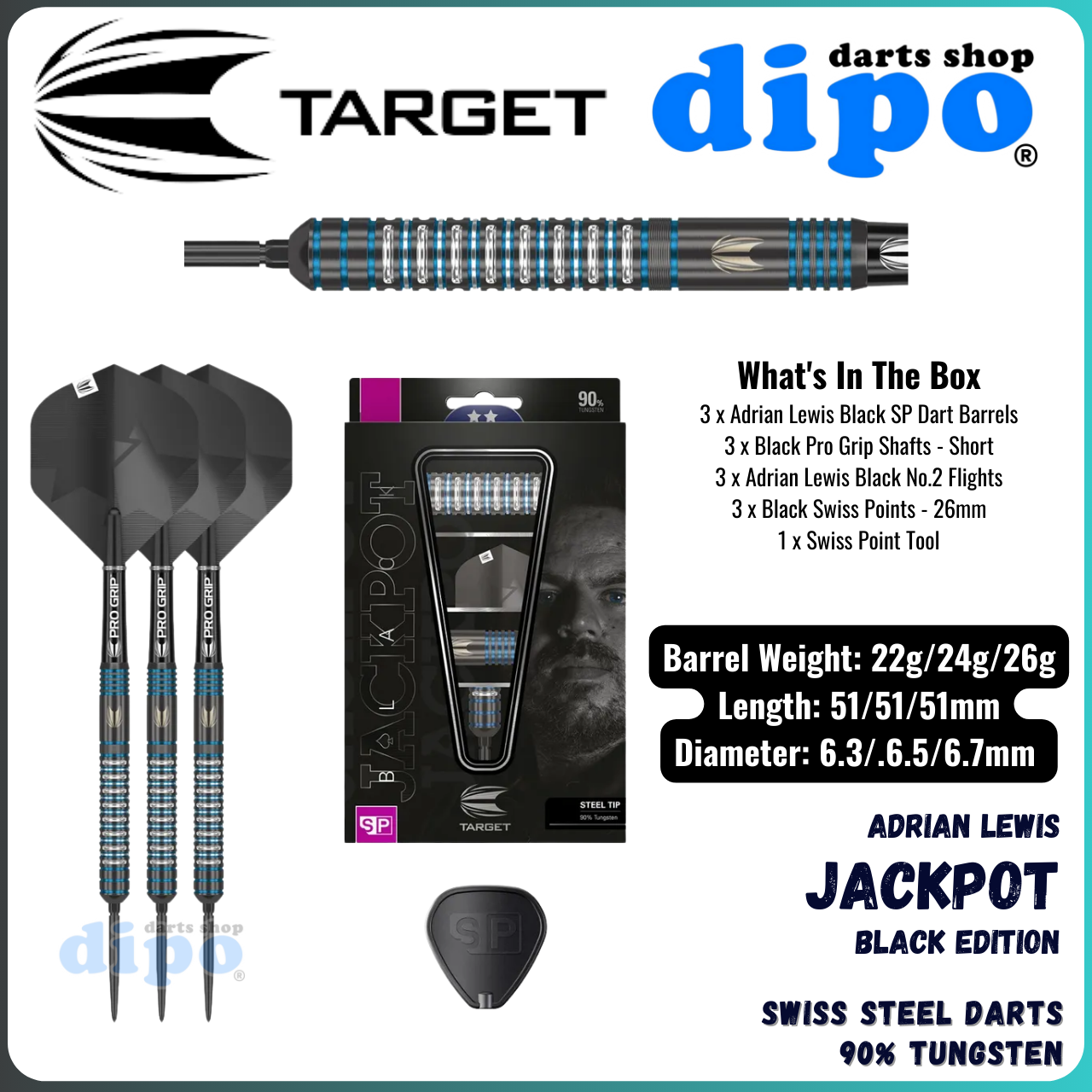 TARGET ADRIAN LEWIS BLACK - TARGET Swiss Steel Darts | Dipo Darts Shop