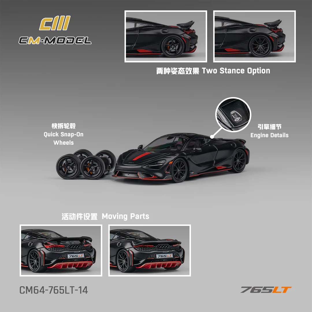 READY-STOCKS] CM Model 1:64 Mclaren 765LT Matt Black | Diorama