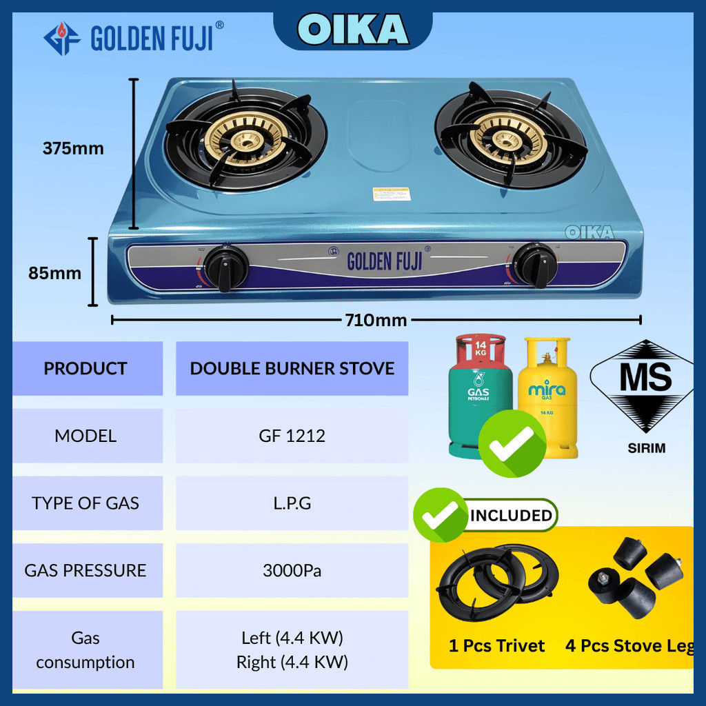 (SIRIM) Golden Fuji GFβ1212 Stainless Steel Double Gas Stove