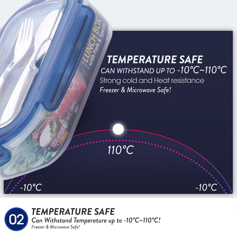 [Carton Deal] Elianware Ezy-Lock Acrylic Microwavable Anti-Leak Lunch Box Food Container with Fork & Spoon (1.3L x 48pcs)
