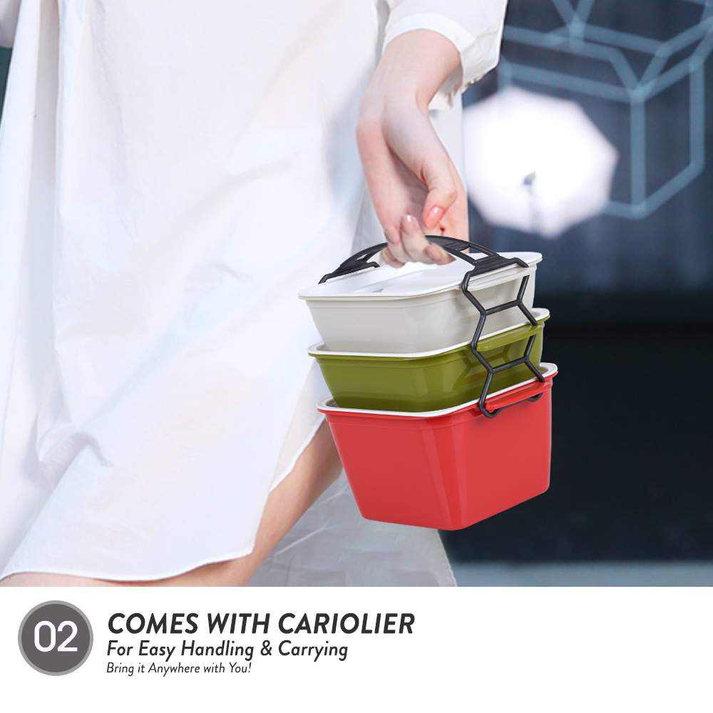 [Carton Deal] Elianware 3 Layer Tier Microwaveable BPA Free Square Tiffin Food Carrier Lunch Box with Cariolier