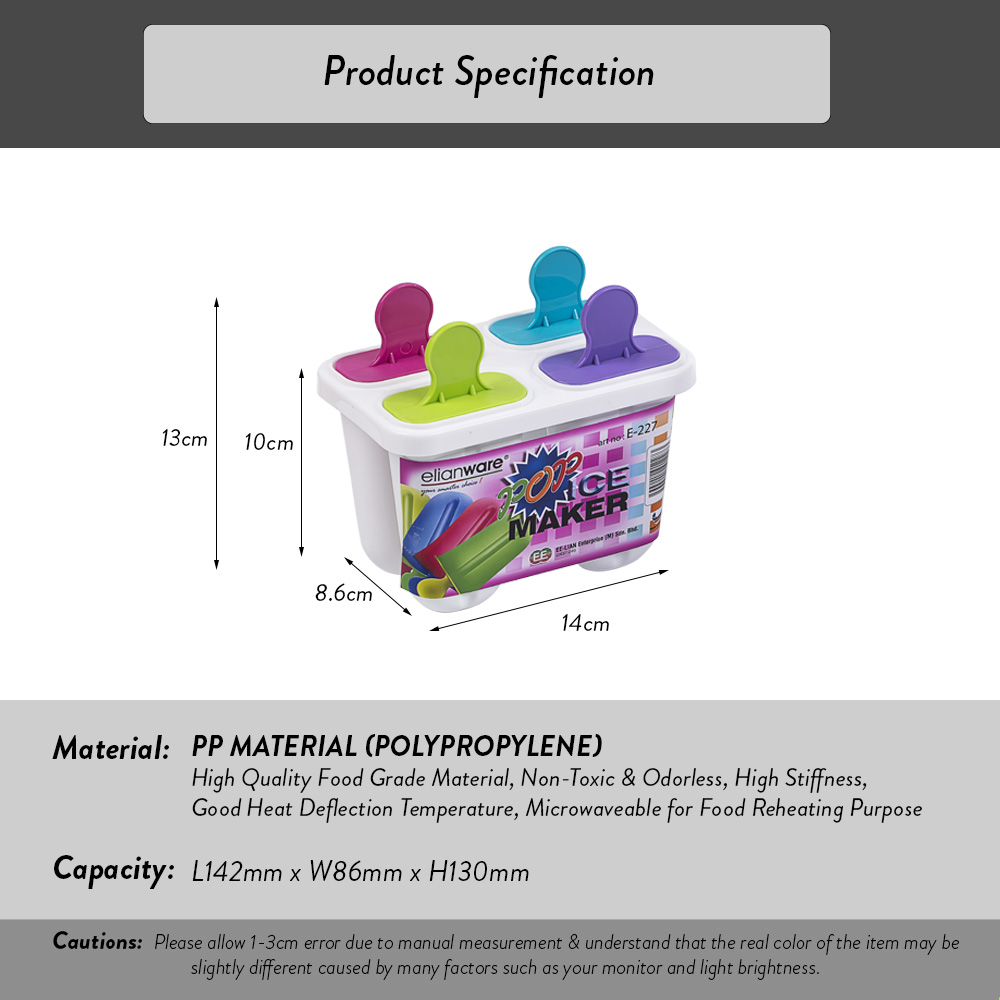 Elianware 4 Cells Homemade Multicolor Ice Cream Mould Ice Maker