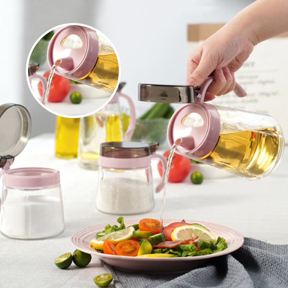Elianware 600ml Kitchen Glass Cooking Oil Jar Sauce Bottle Dispenser