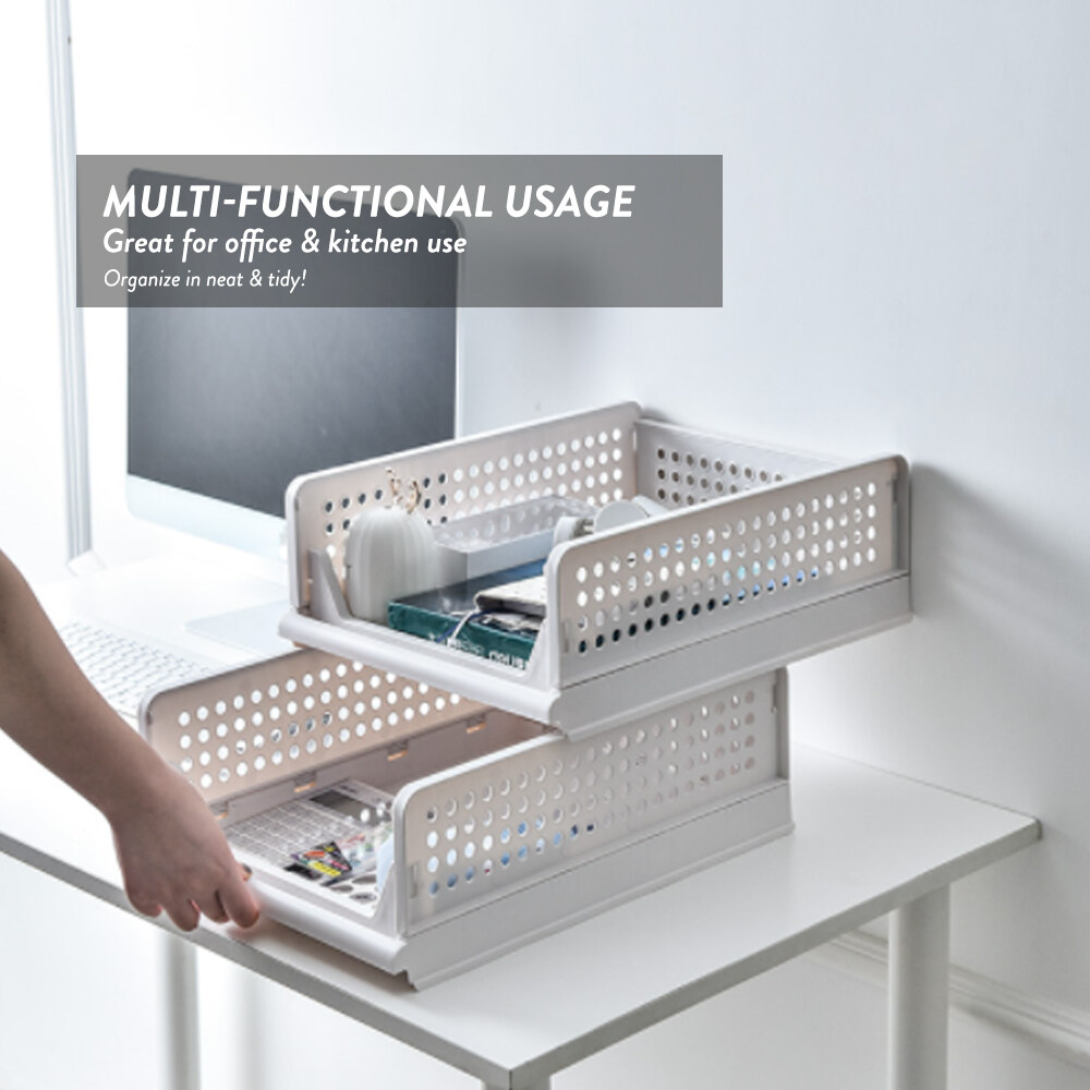 Elianware Foldable Stackable Shelf Storage Organizer Wardrobe Basket Storage Box Drawer Rak Baju