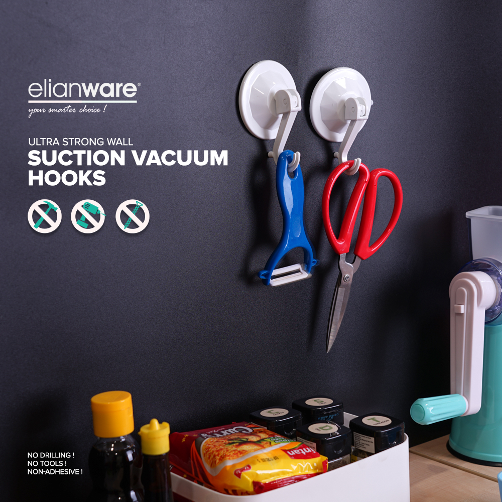 Elianware 2pcs Strong Wall Vacuum Hooks Heavy 2kg Weight Kitchen Bathroom Hanger