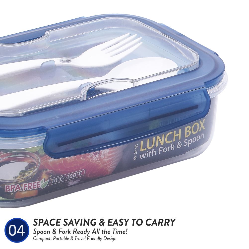 [Carton Deal] Elianware Ezy-Lock Acrylic Microwavable Anti-Leak Lunch Box Food Container with Fork & Spoon (1.3L x 48pcs)