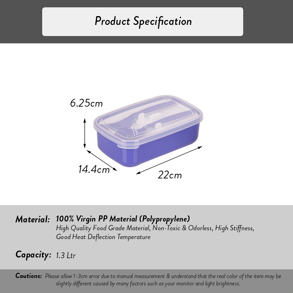 [Carton Deal] Elianware Lunch Box Container With Fork & Spoon Bento Lunch Box (1.3L X 72pcs)
