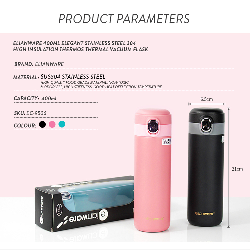 Elianware 400ml Elegant Stainless Steel 304 High Insulation Thermos Thermal Vacuum Flask