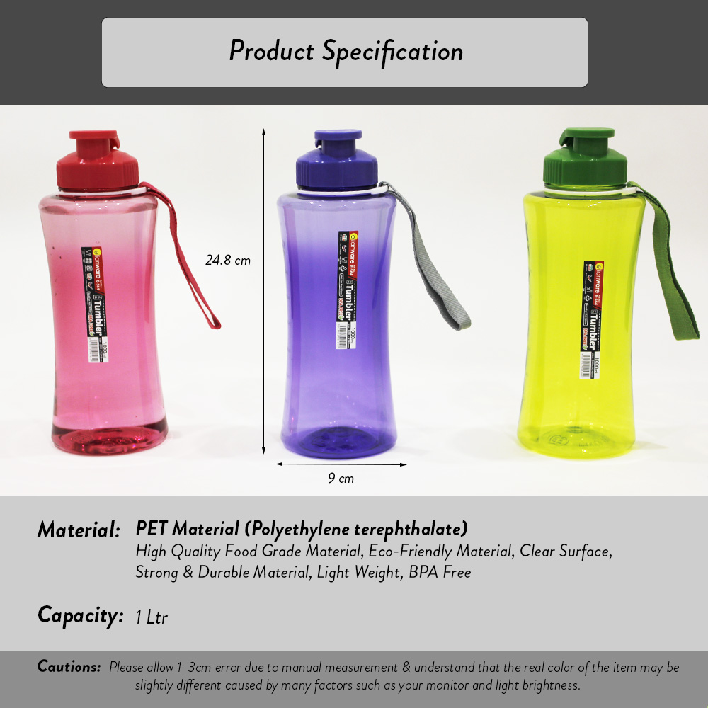 Elianware Outdoor Strap Portable Hydration Beverage PET BPA Free Water Bottle (500ML & 1L)