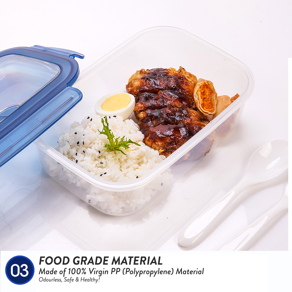 [Carton Deal] Elianware Ezy-Lock Acrylic Microwavable Anti-Leak Lunch Box Food Container with Fork & Spoon (1.3L x 48pcs)