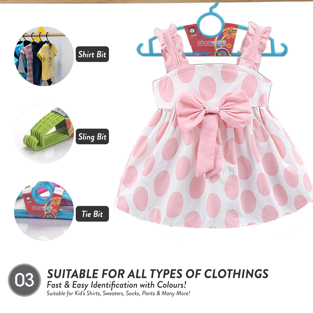 Elianware 12 Pcs Set Multicolour Penyangkut Baju Kids Hanger Clothes