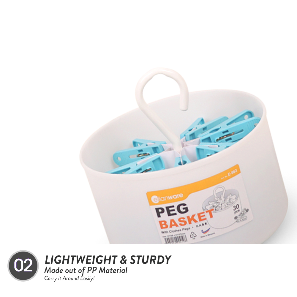 Elianware Stylish Peg Basket with 30 Pcs Clothes Pegs Penyepit Baju