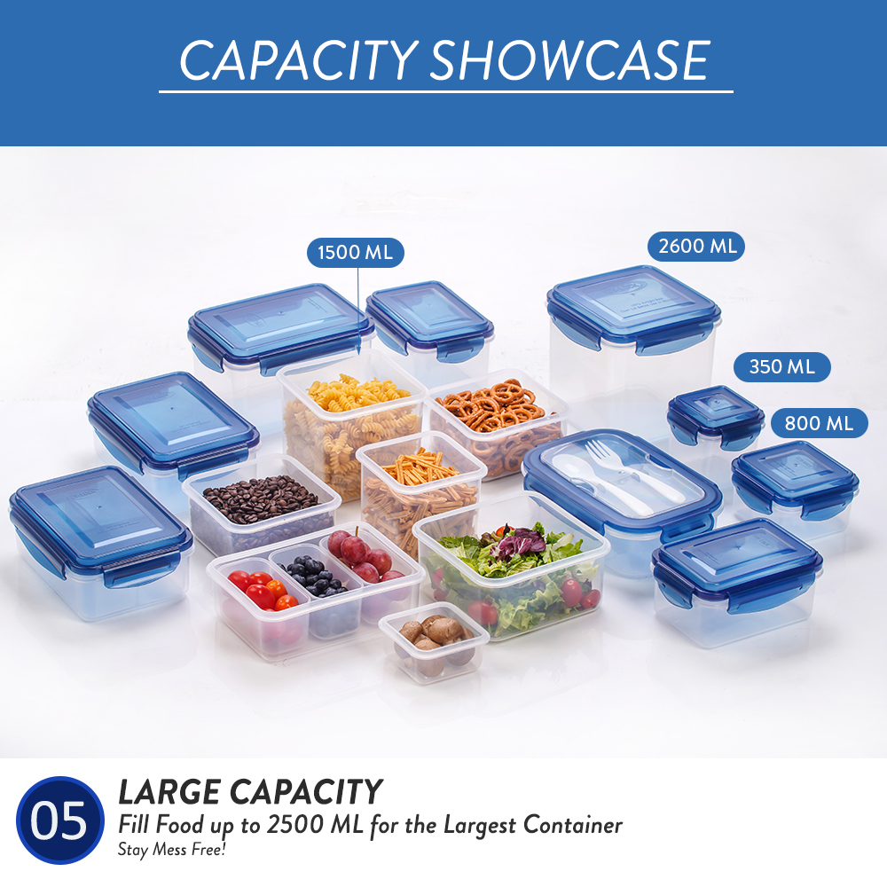 Elianware 1PC/4PCS Ezy-Lock Airtight Seal Microwavable Square Food Containers