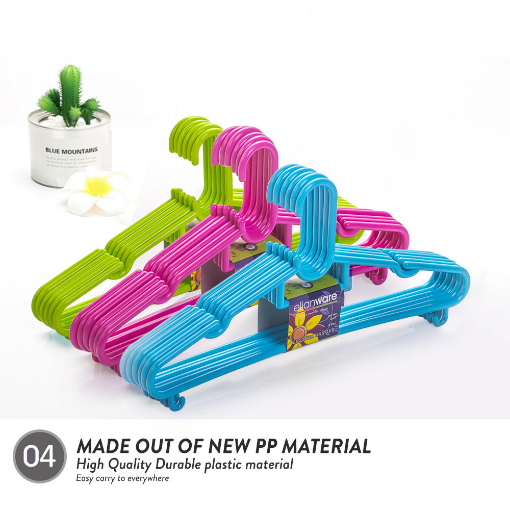 Elianware 6Pcs Value-Pack Durable Clothes Hanger [ FREE 10Pcs Pegs ] Penyangkut Baju