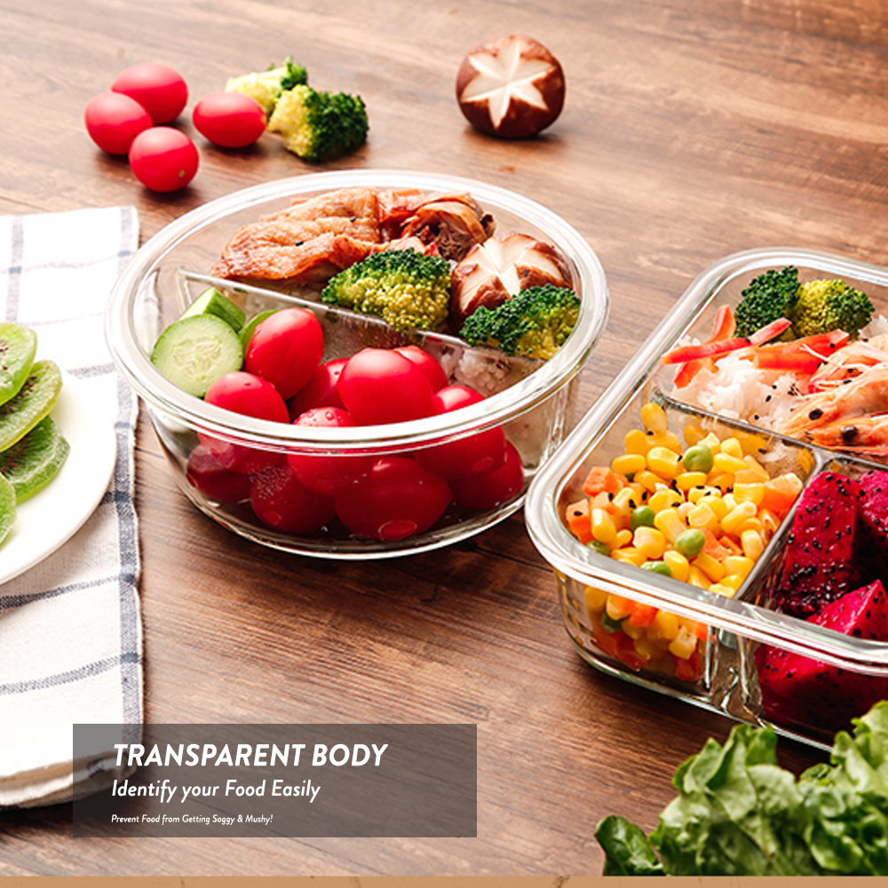 Elianware (1pc/3pcs) Round Airtight Borosilicate Glasslock Keeper Multipurpose Food Storage Lunch Box