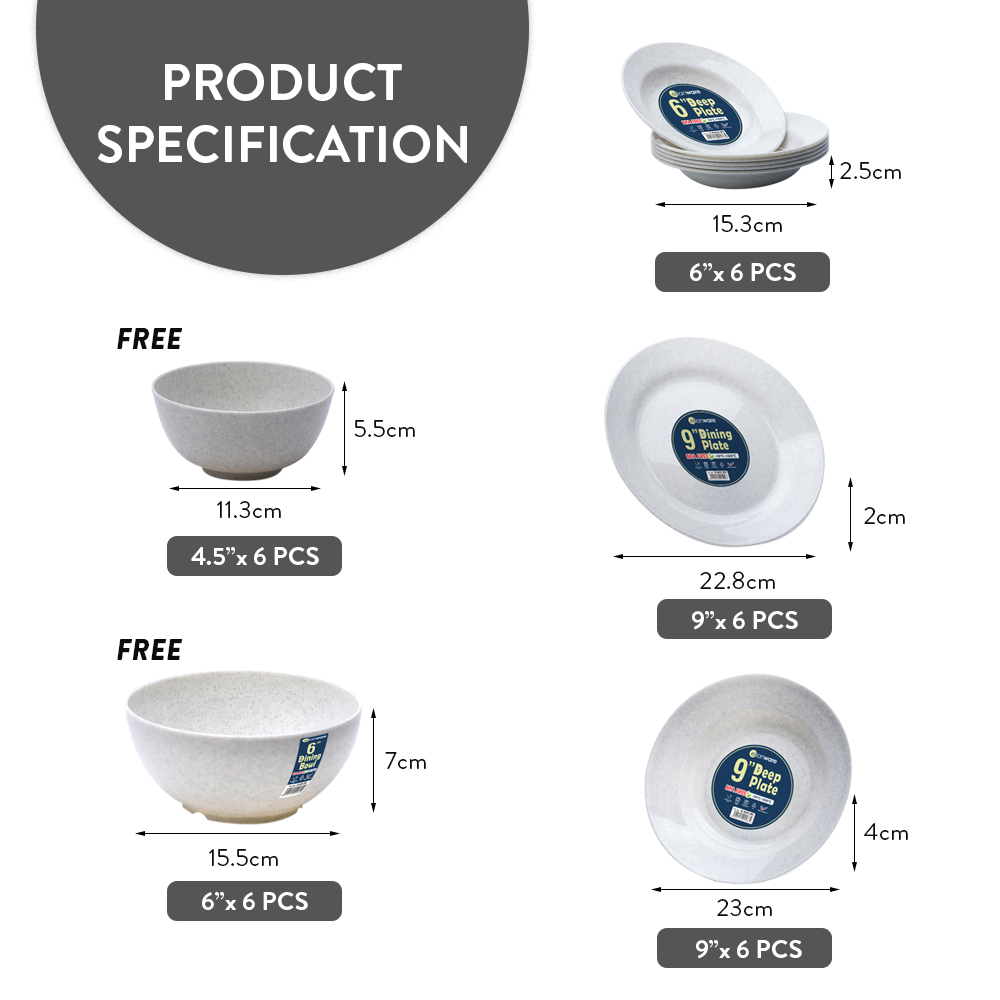 Elianware 30 Pcs Marble Design Dinnerware Set (9" & 6") [FREE 12 Pcs Bowls]