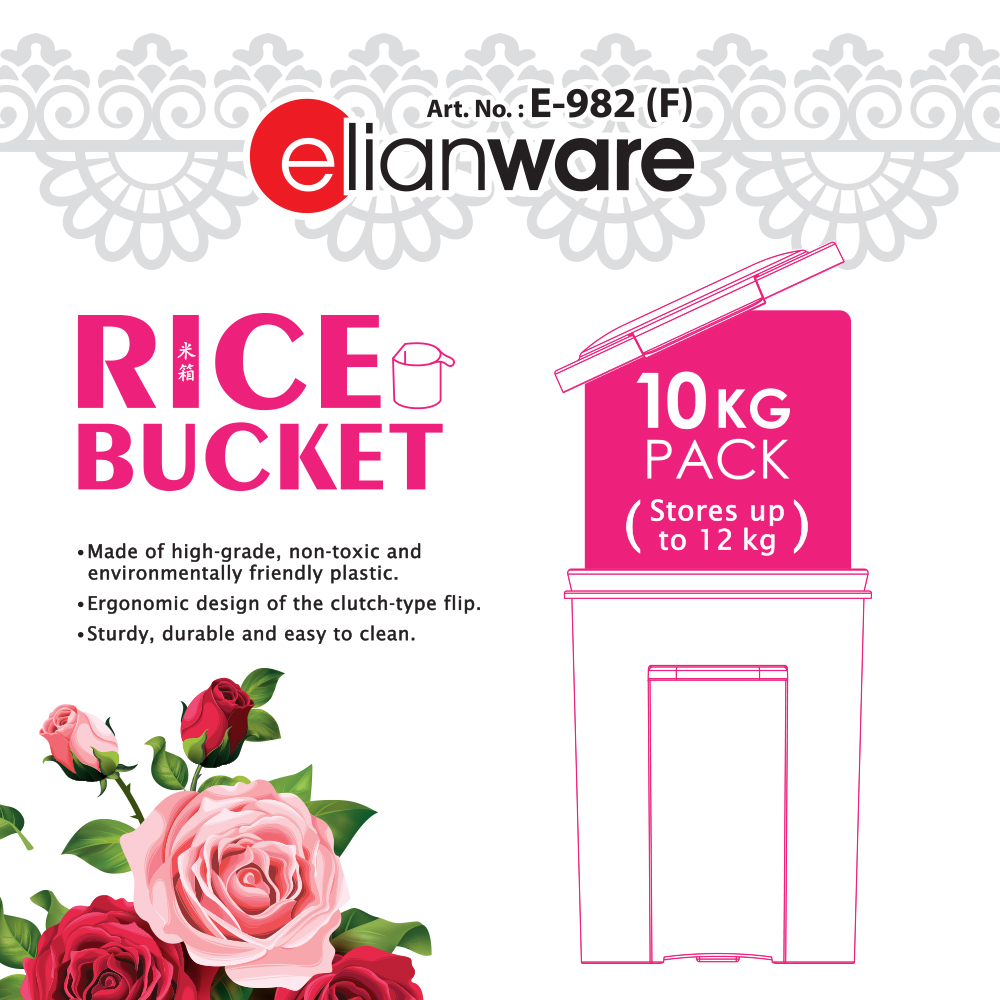 Elianware Space-Saving Bekas Beras Rice Dispenser Storage (12kg)