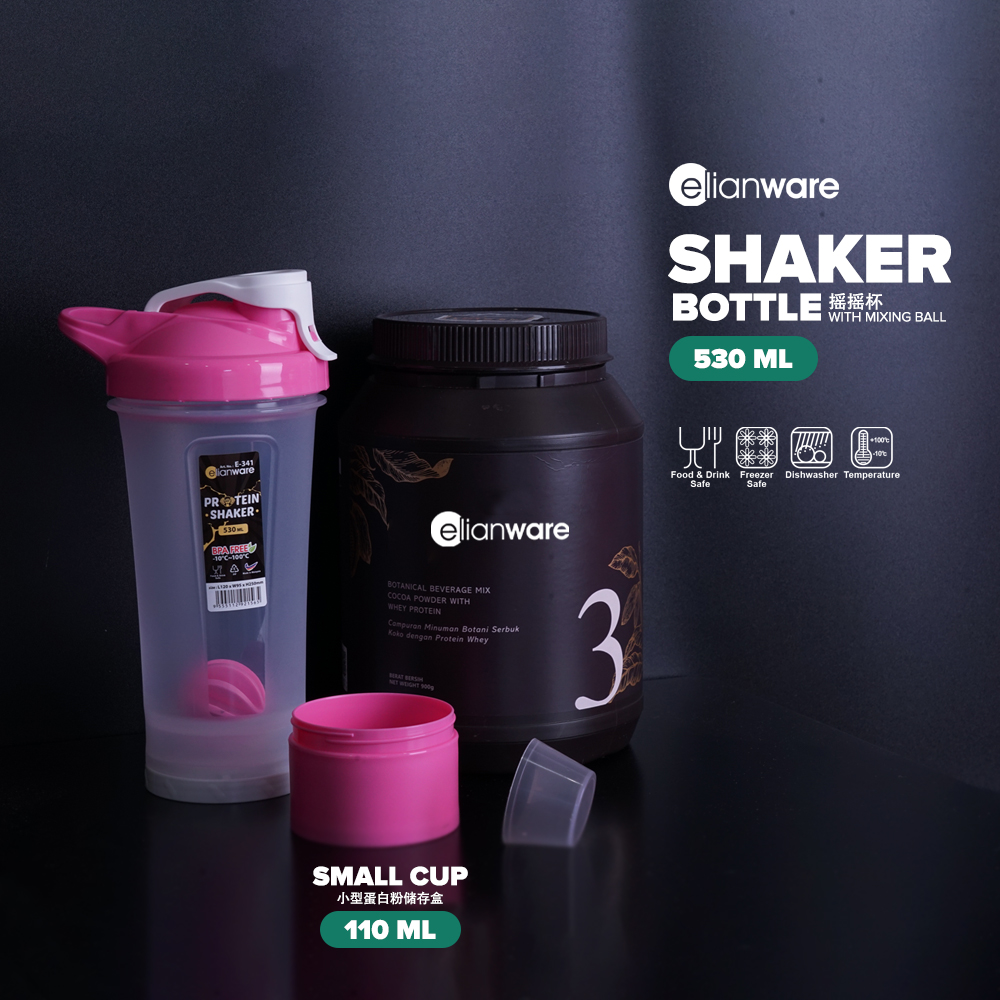 Elianware [2 in 1] Protein Powder Container Shaker Bottle Blender with Mixing Ball (530ml)