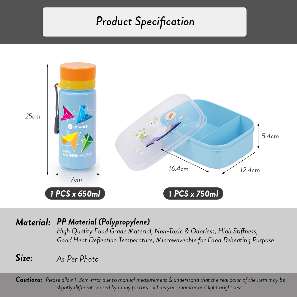 [Carton Deal] Elianware Microwaveable School Bento Lunch Box with 650ml Strap Water Bottle (36 SETS)