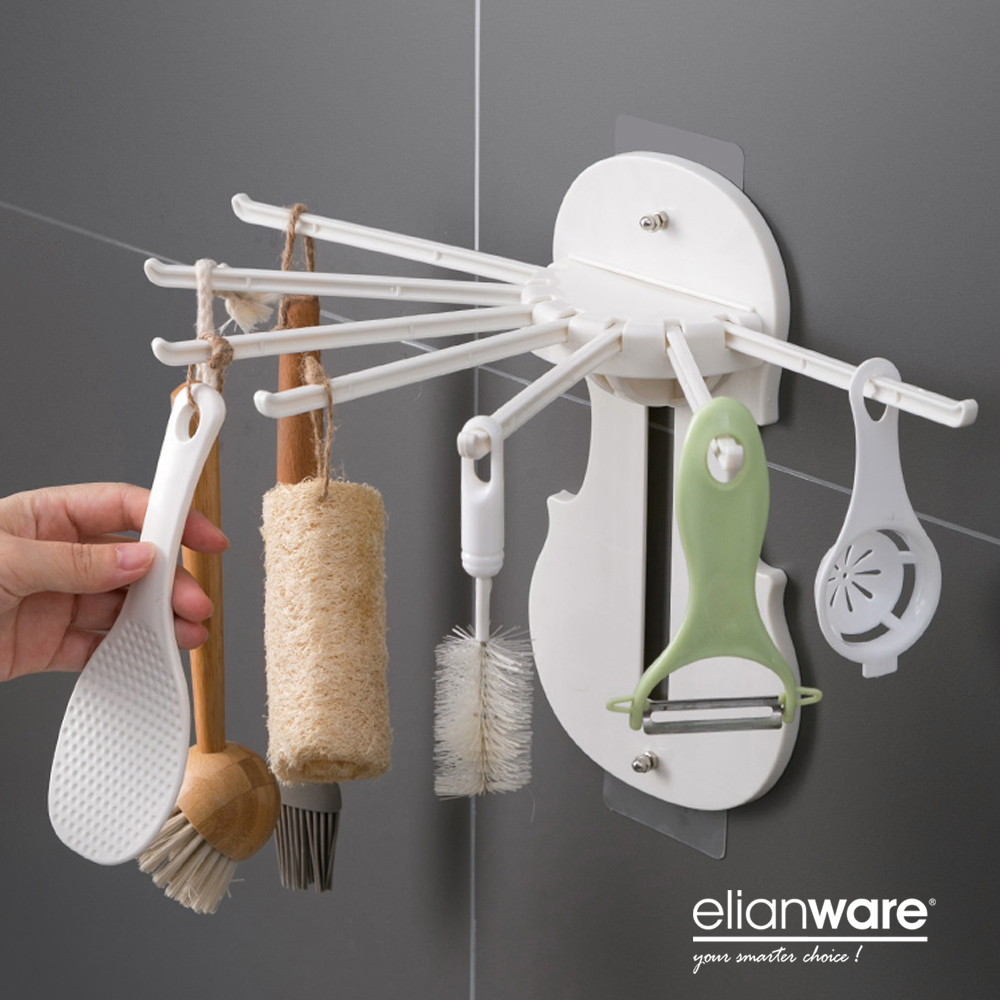 Elianware 7 in 1 Wall Clothes Octopus Hanger Kitchen Utensils Holder Penyangkut Tuala Tudung