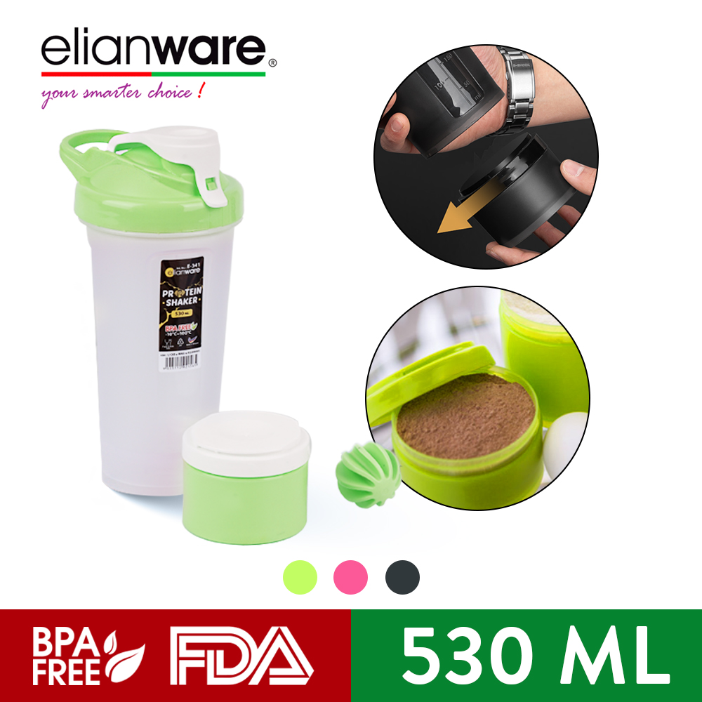 Elianware [2 in 1] Protein Powder Container Shaker Bottle Blender with Mixing Ball (530ml)