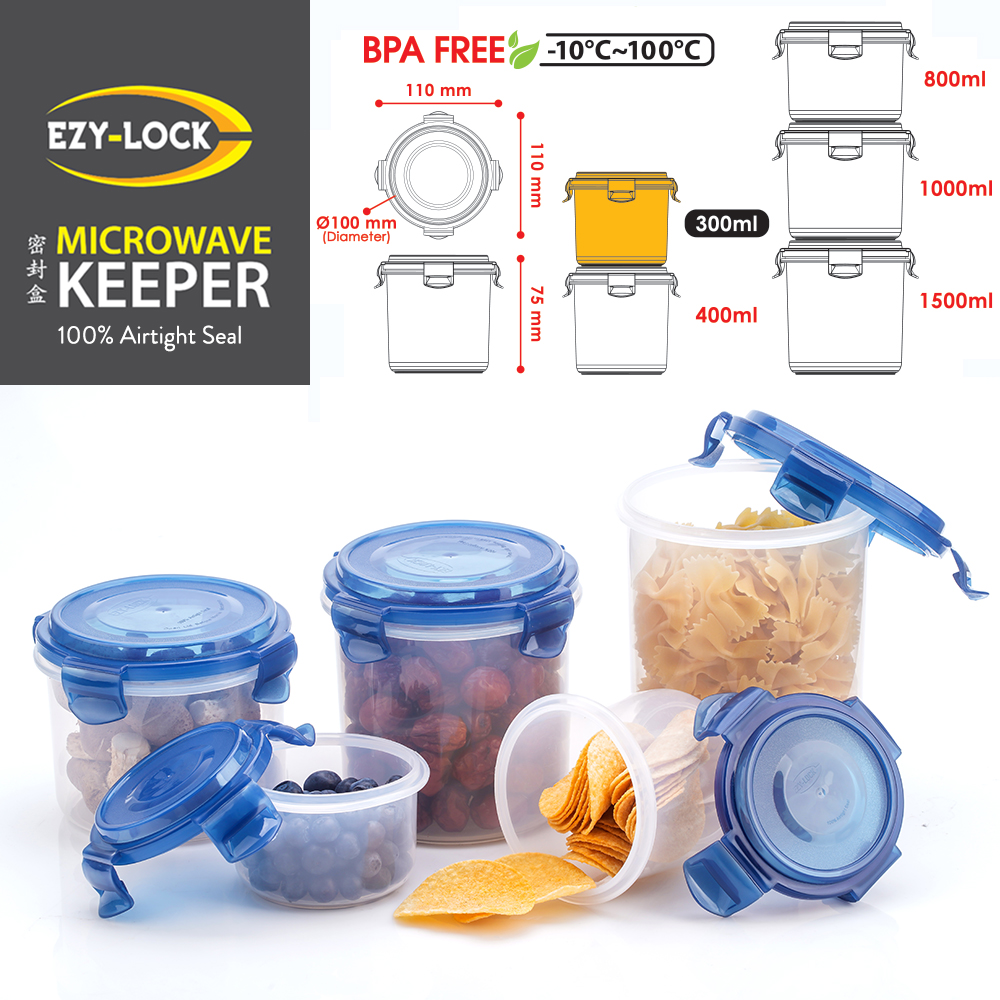 Elianware BPA Free 1pc/5pcs Ezy-Lock Premium Microwavable Round Food Container Storage Keeper