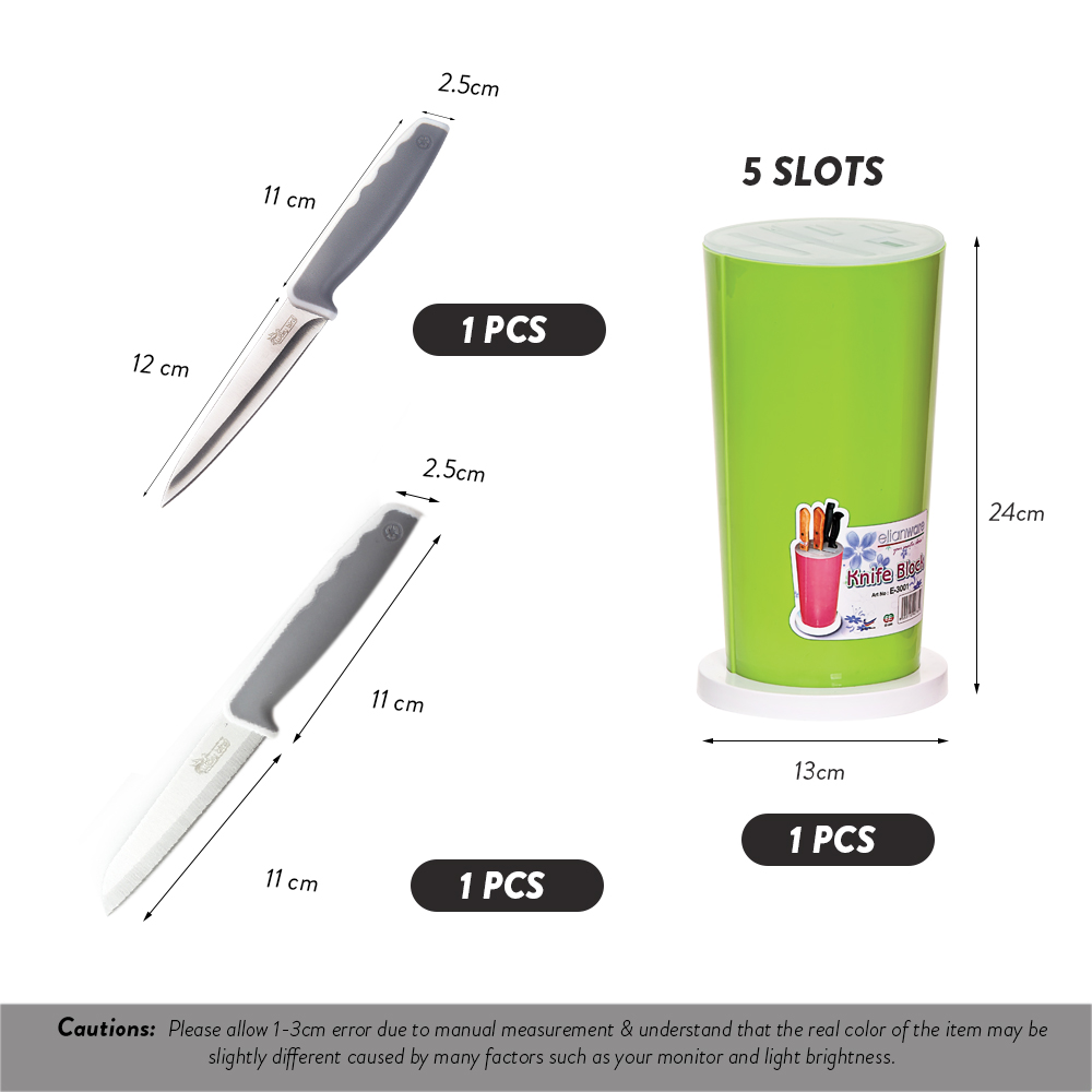 Elianware 6 in 1 Stainless Steel Kitchen Knife Pisau Set Scissors with Knife Holder