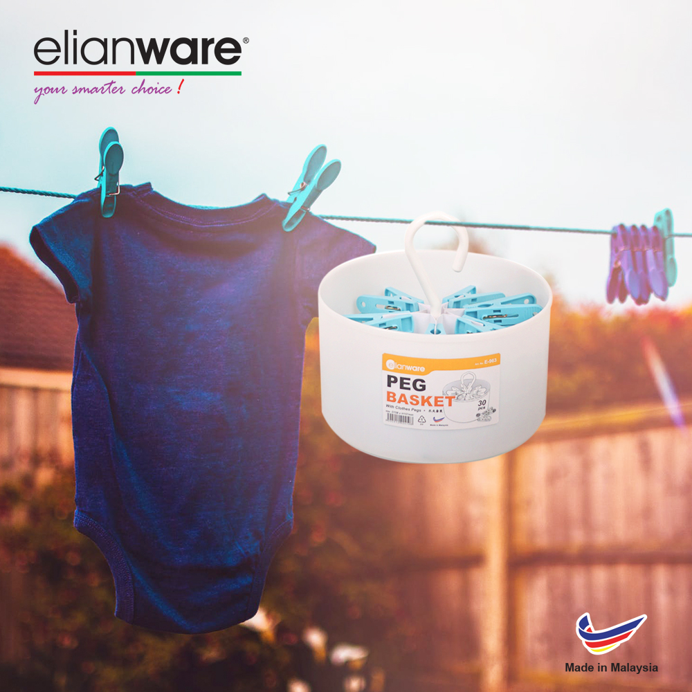 Elianware Stylish Peg Basket with 30 Pcs Clothes Pegs Penyepit Baju