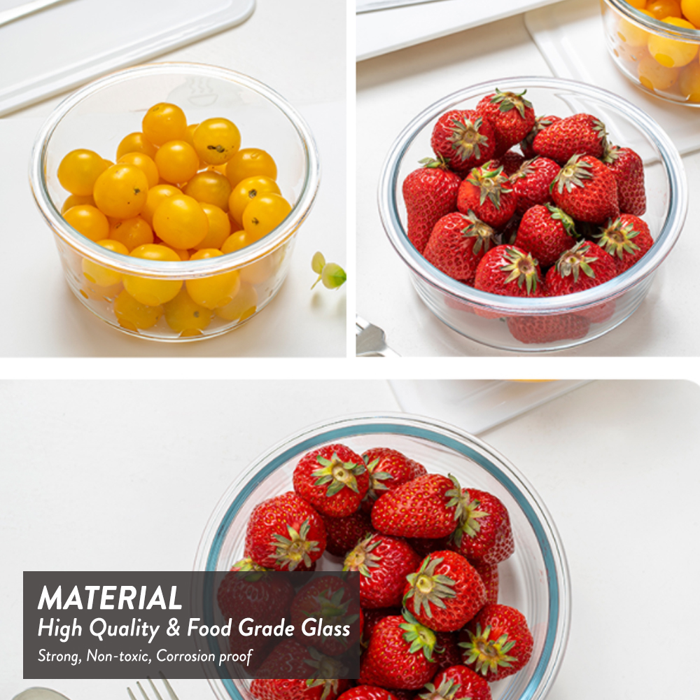 Elianware (1pc/3pcs) Round Airtight Borosilicate Glasslock Keeper Multipurpose Food Storage Lunch Box
