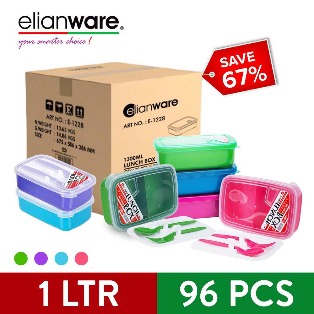 [Carton Deal] Elianware Lunch Box Container With Fork & Spoon Bento Lunch Box (1.0L X 96pcs)