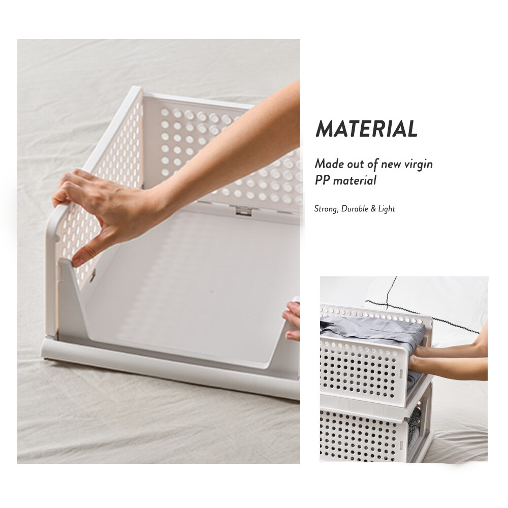 Elianware Foldable Stackable Shelf Storage Organizer Wardrobe Basket Storage Box Drawer Rak Baju