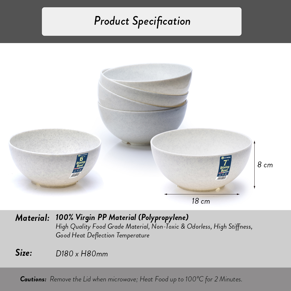 Elianware 7’' Marble Dining Bowl (6 Pcs Set) Big Soup Noodle Mangkuk Bowl