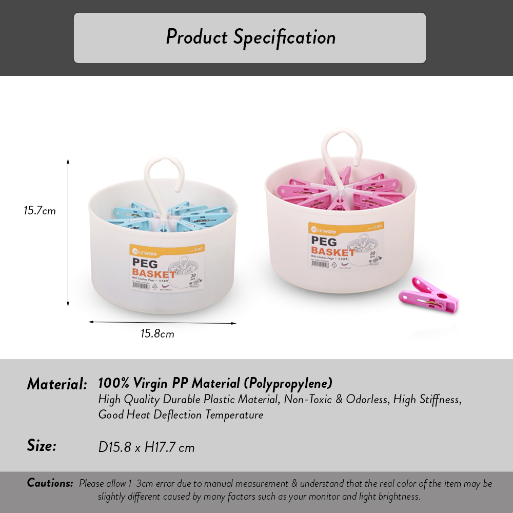 Elianware Stylish Peg Basket with 30 Pcs Clothes Pegs Penyepit Baju