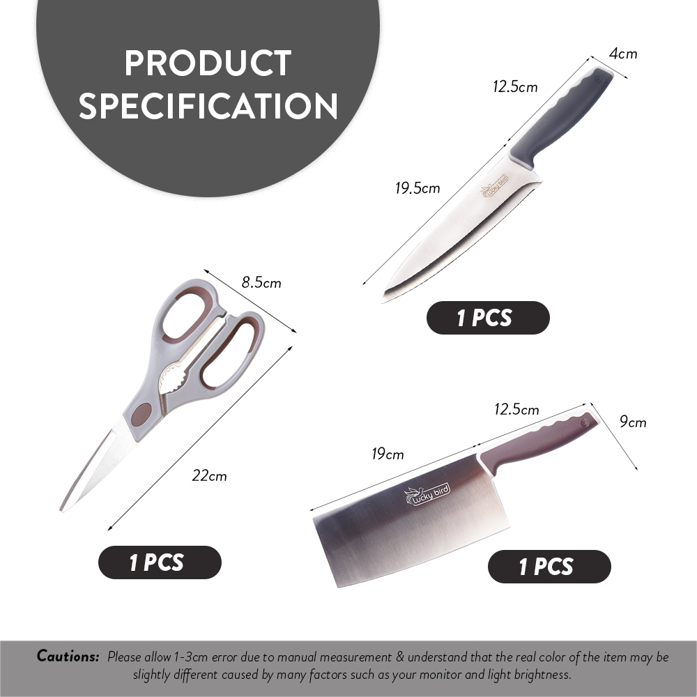 Elianware 6 in 1 Stainless Steel Kitchen Knife Pisau Set Scissors with Knife Holder