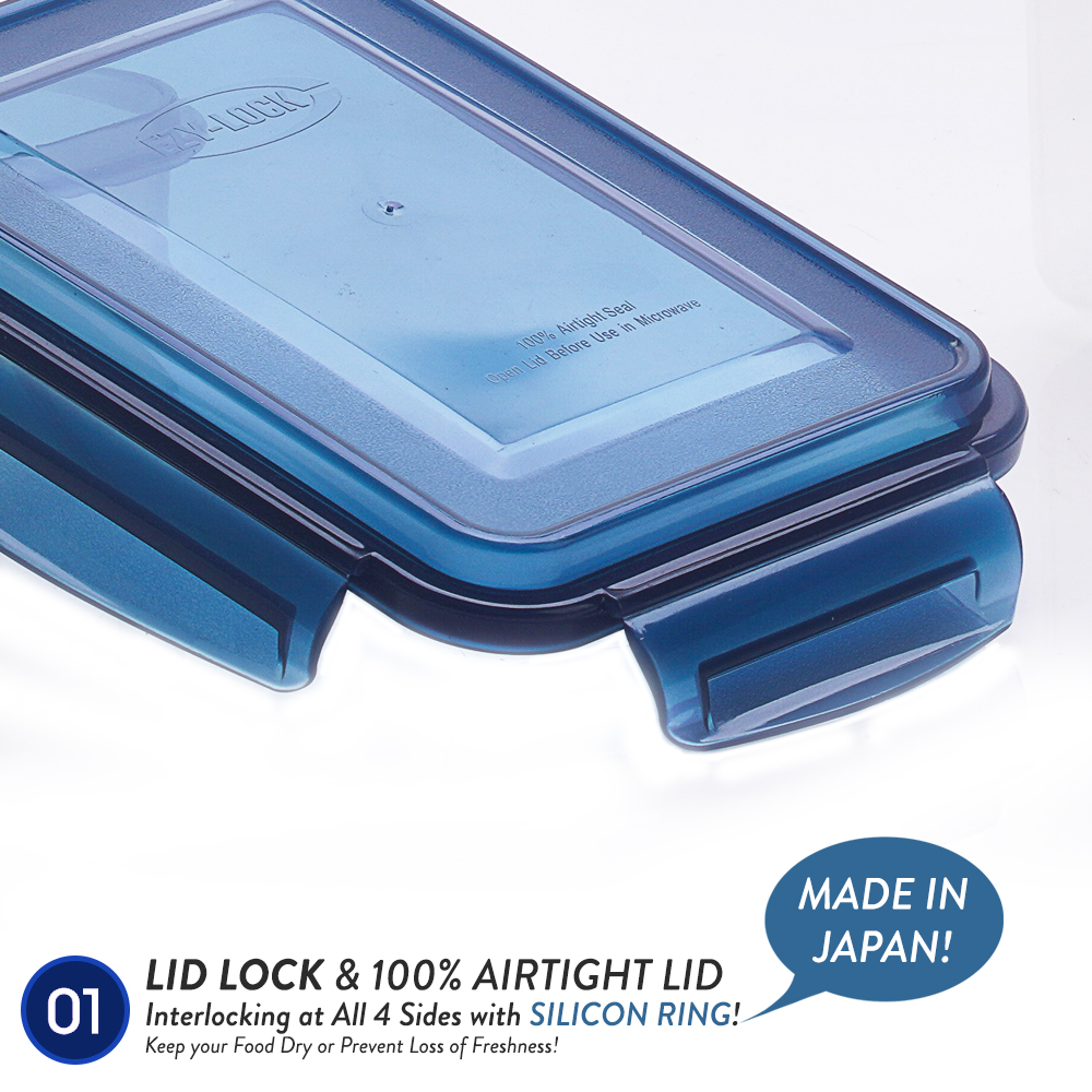 [Carton Deal] Elianware Ezy-Lock Acrylic Microwavable Anti-Leak Lunch Box Food Container with Fork & Spoon (1.3L x 48pcs)