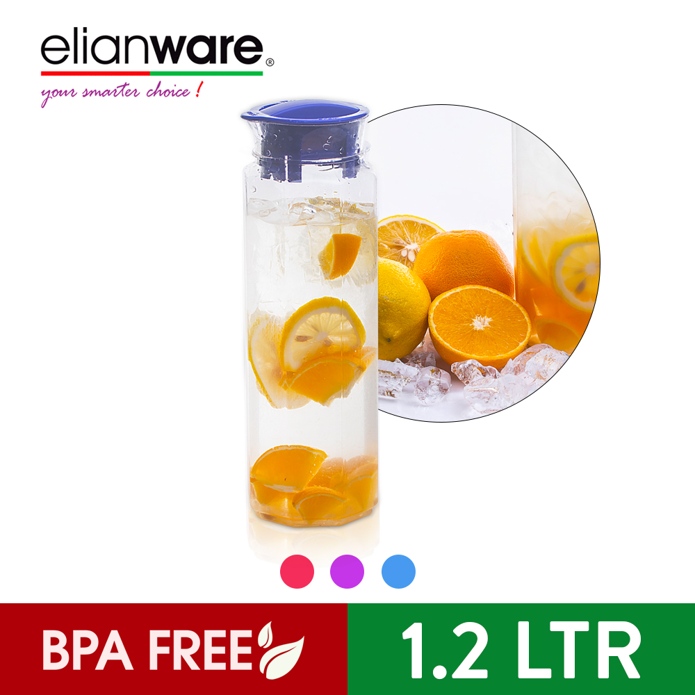 Elianware BPA Free Glass-Like Transparent Clear Water Jug with Twistable Cover (1.2Ltr)