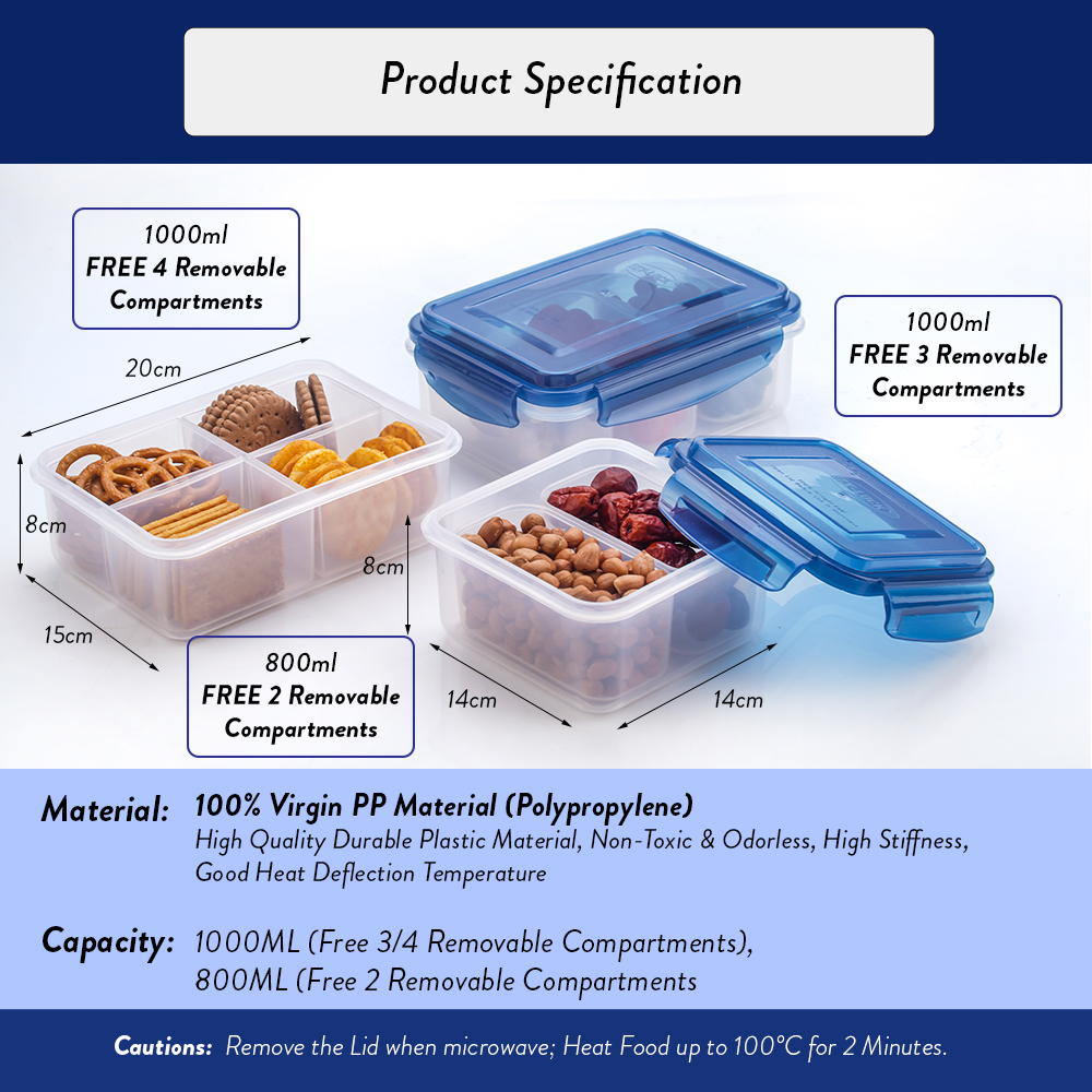 Elianware Ezy-Lock Compartments Microwavable 100% Airtight Food Containers