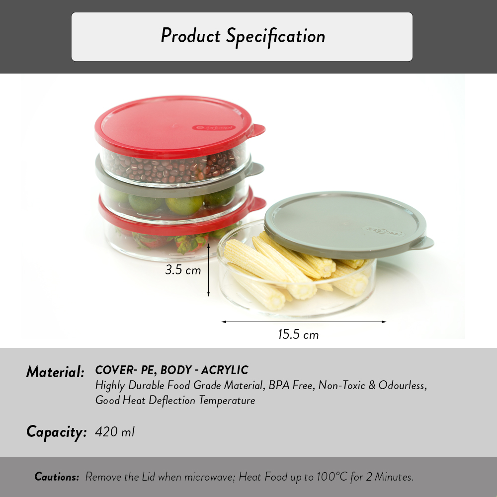 Elianware E-Concept (420ml) Round Acrylic BPA FREE Microwavable Kitchen Fridge Freezer Organizer