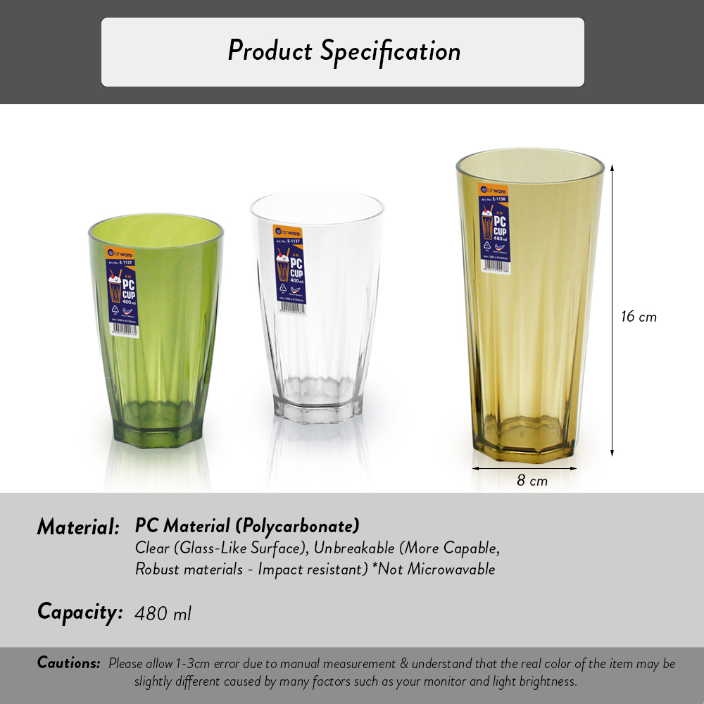 Elianware 480ml Classy Unbreakable Tall [BUY 2 FREE 1] Drink Cup Mug
