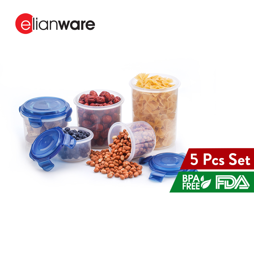 Elianware BPA Free 1pc/5pcs Ezy-Lock Premium Microwavable Round Food Container Storage Keeper