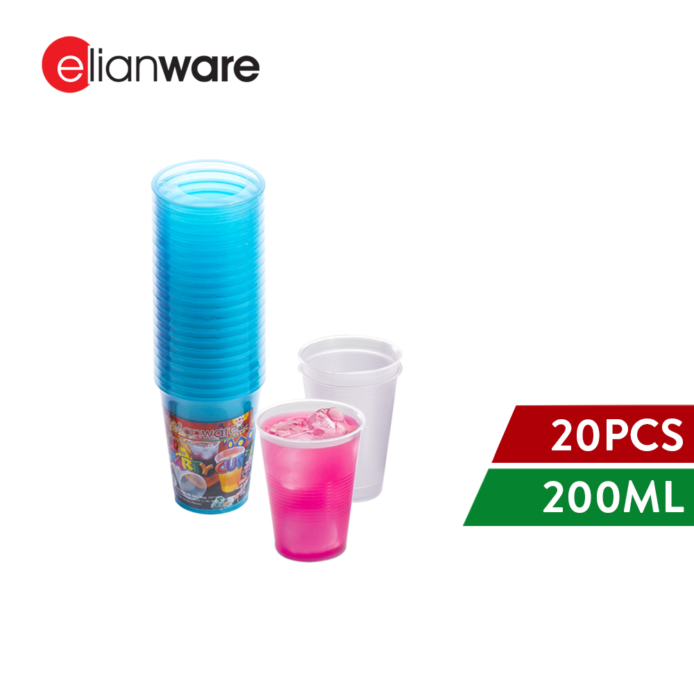 Elianware 20pcs Pack Colourful Reusable Plastic Event Party Cup (200ml)