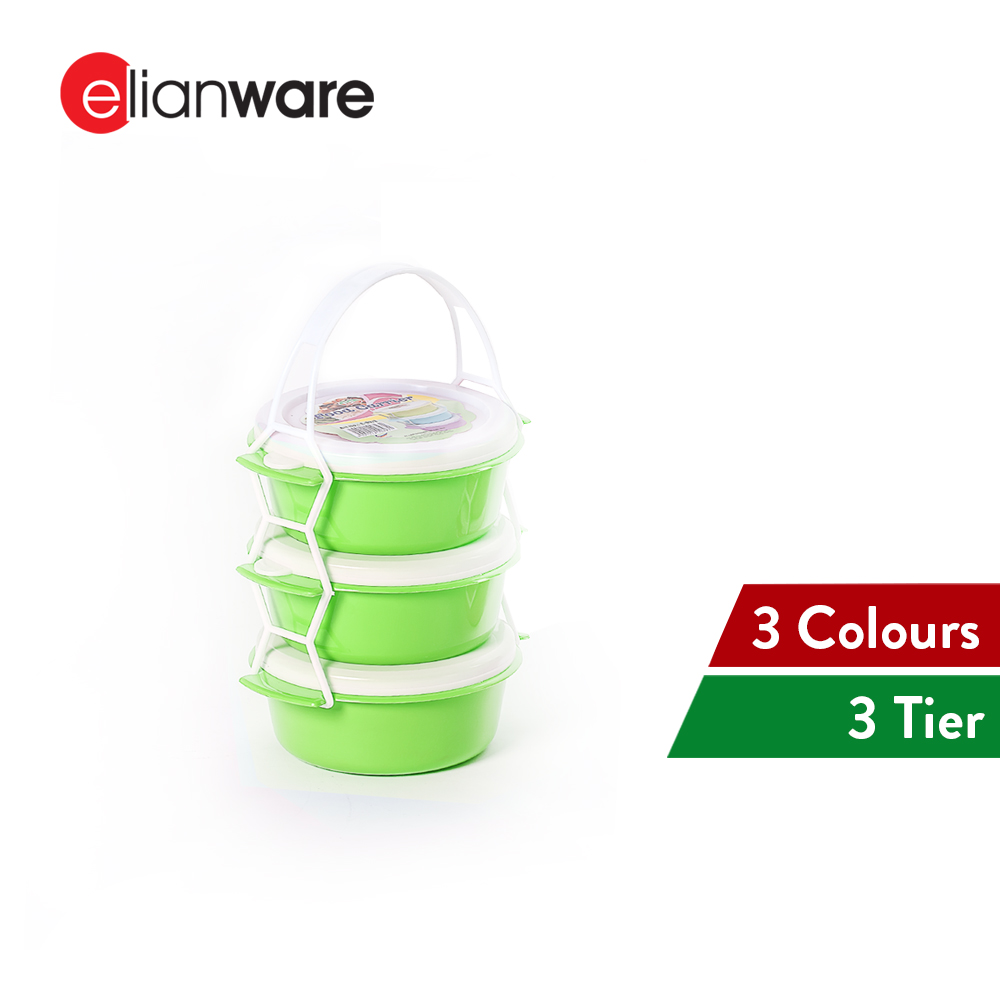 Elianware 3 Layer Tier Microwaveable [BPA FREE] Tiffin Food Carrier Lunch Box with Cariolier