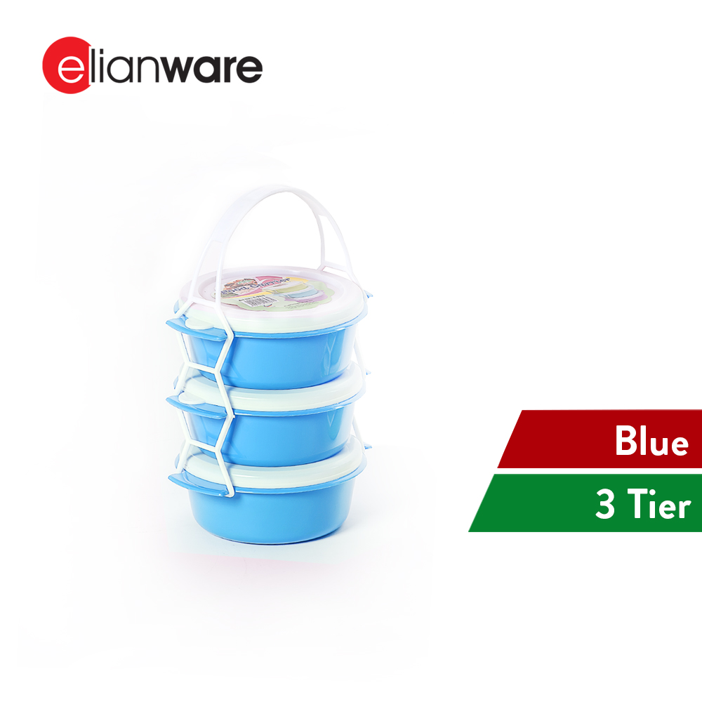 Elianware 3 Layer Tier Microwaveable [BPA FREE] Tiffin Food Carrier Lunch Box with Cariolier