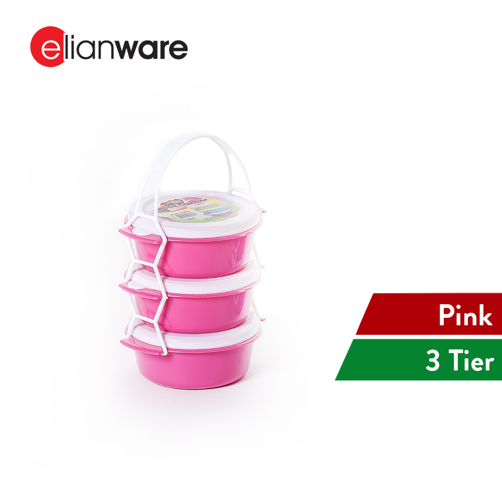 Elianware 3 Layer Tier Microwaveable [BPA FREE] Tiffin Food Carrier Lunch Box with Cariolier