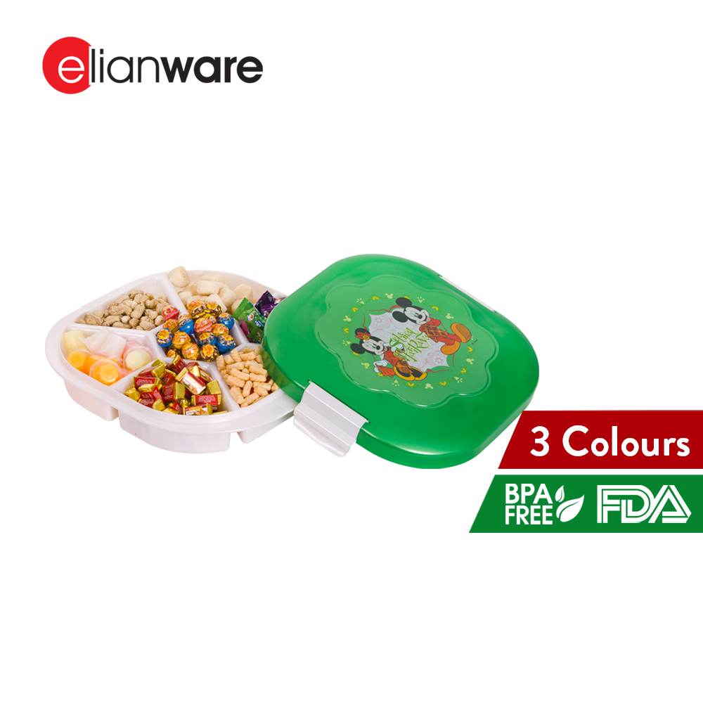 Elianware BPA Free Raya Mickey Snacks Cookies Compartments Candy Tray x Dining Plate Sets