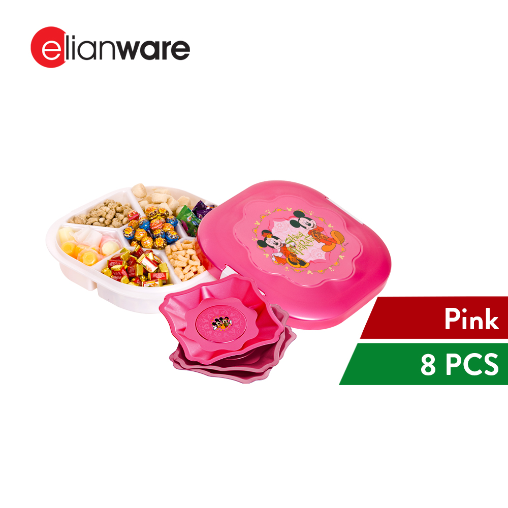 Elianware BPA Free Raya Mickey Snacks Cookies Compartments Candy Tray x Dining Plate Sets