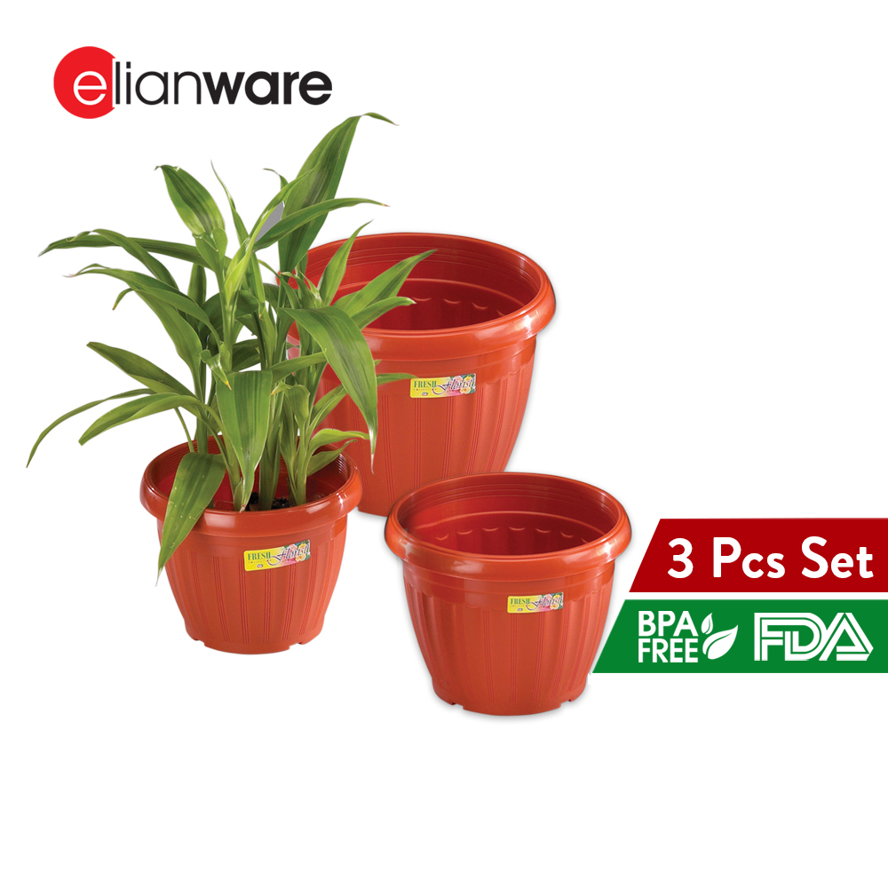 Elianware BPA Free Plastic Pasu Bunga Flower Pot (3 Pcs Set)